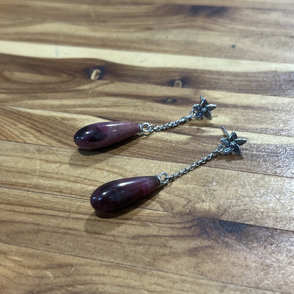925 Sterling Silver Modern Boho Pink Gem Stone Drop Dangle Earrings