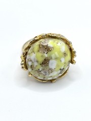 Vintage Gold Tone Faux Lizardite Adjustable Ring Gold White Green And Filigree