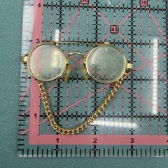 Vintage BROOCH / PIN Gold Rim Eyeglasses Miniature Doll Chain Spectacles Glasses