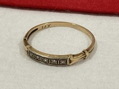 Vintage Antique 14k Solid Yellow Gold Accent Diamond Art Deco Band Ring SIZE 6