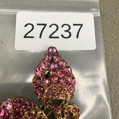 Vintage Pot Metal Rhinestone Brooch Pink Grapes Flowers Bow Gold Tone READ