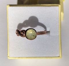 Vintage Rose Gold Plated Silver & Prehnite Ring, Infinity Theme, P (17.75 mm)
