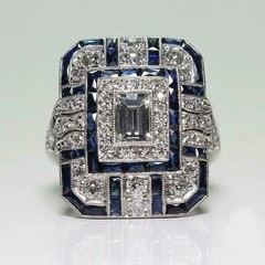 Art Deco Vintage Style Lab Created Diamond Engagement 14K White Gold Finish Ring