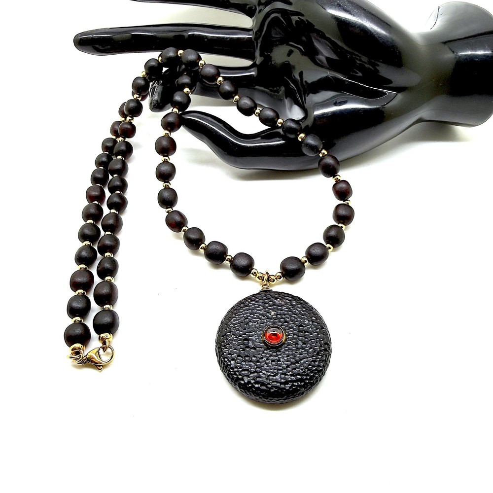 Fancy black cherry amber necklace with pendant 24.6g