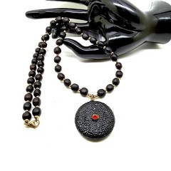 Fancy black cherry amber necklace with pendant 24.6g