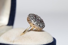 Antique Circa 1900s 18k Gold Top Silver Natural Diamond And Cabochon Ruby Ring