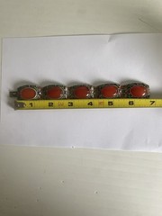 CHINESE EXPORT Bracelet Silver Filigree Cloisonne Enamel Vintage Carnelian Panel