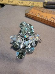 Vintage Blue Smoky Gray Silver Tone Rhinestone Brooch AB