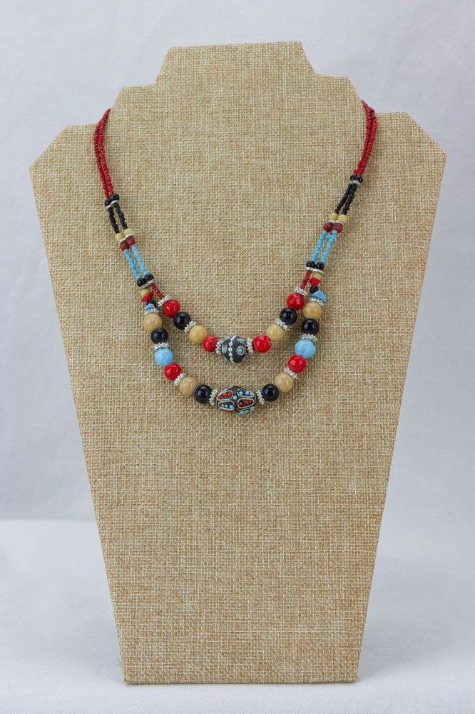 Glass & Metal Bead Necklace, Double Strand, 39gr