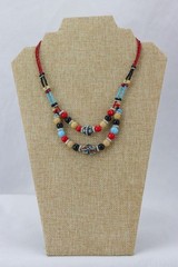 Glass & Metal Bead Necklace, Double Strand, 39gr