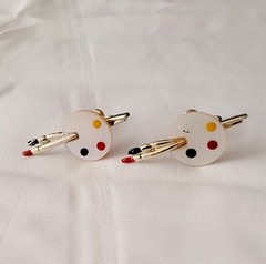 Vintage Gold Tone Screw Back Painters Palet Artist Earrings No Holes Needed