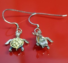 925 Signed Sea Turtle Earrings 1in Drop Vermeil Shell Sterling Silver VTG
