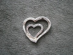 Double Heart Openwork Floating Vintage Sterling Silver Crystal Pendant 2.0g