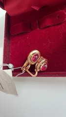 Vintage USSR 925 Sterling Silver Gold Plated Red Corundum Earrings NOS