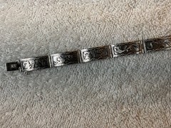 Vintage Chinese Export .900 Silver 7 Panel Bracelet Phoenix Archaistic Design