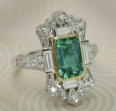 Vintage Art Deco Style 3.45Ct Emerald & Lab-Created Diamond White Gold FN Ring
