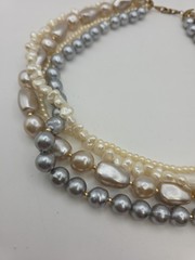 Vintage Faux Pearl Multistrand Round Baroque White Champagne Grey Statement 19.5
