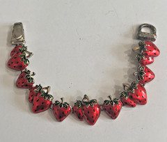 Vtg Slide Charm Bracelet Strawberries Enamel Fun Whimsy Fold Over Clasp