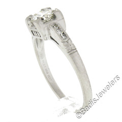 Antique Platinum 0.60ctw Old European Cut Diamond Floral Work Engagement Ring