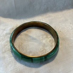 Vintage Malachite And Brass Bangle Bracelet