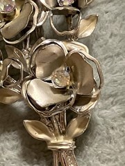 Vintage CORO Gold Tone Clear AB Glass Rhinestone Flower Leaf Brooch Pin
