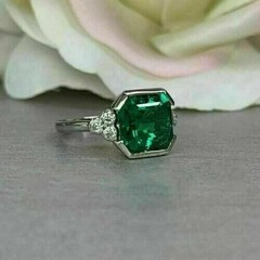 Art Deco Style Asscher Lab Created Diamond 14K White Gold FN Birthday Gift Ring