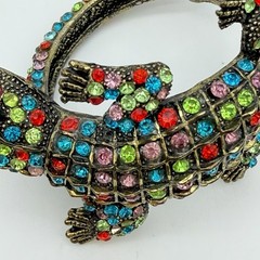 Vntg Alligator Clamper Bracelet Multicolor Rhinestone Estate Statement