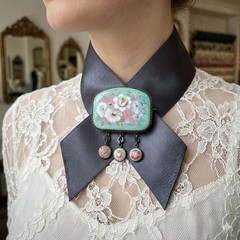Vintage Russian Finift Enamel Floral Articulated Brooch Folk Art Romantic Gift