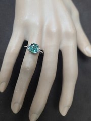 Vintage 14k White Gold Engagement Ring 3.00CT.Untreated Teal Sapphire GIA Cert