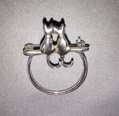 Vintage Sterling Silver Cat Brooch Eyeglass & Charm Holder, Marked 925MEOW