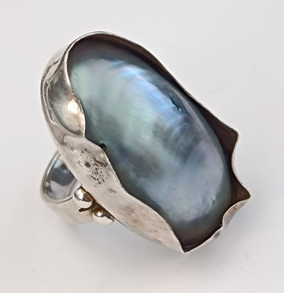 Silver Sculptural Pearl Ring Large Baroque Organic Statement Boho Asymmetrical