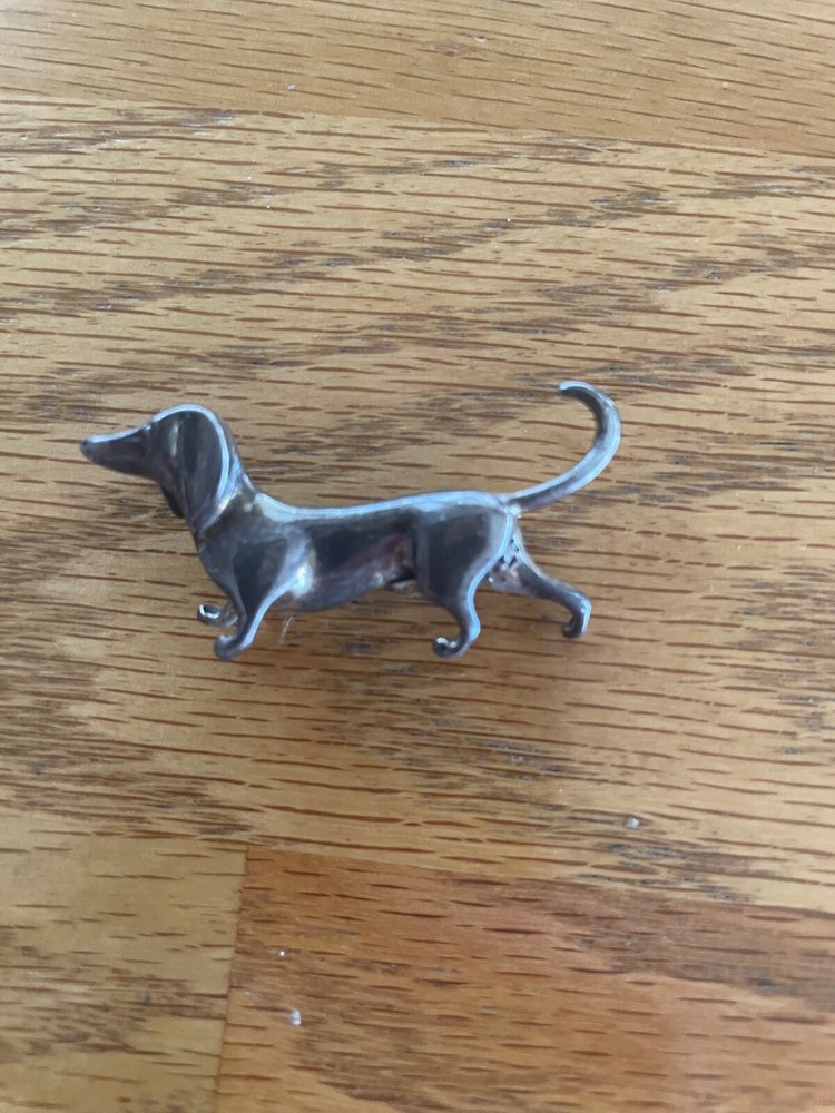 Vintage Dog Brooch Pin Marked Jezlaine 925 Dachshund Weiner Dog Silver