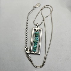 Vintage Cookie Lee Pendant Necklace Faux Turquoise Southwestern Silver Tone