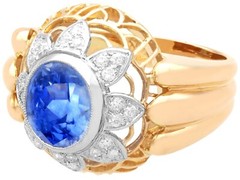 2.51ct Ceylon Sapphire and 0.24ct Diamond 18ct Yellow Gold Platinum Dress Ring