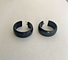 Pair of Vintage Bakelite Pierced Hoop Earrings Dark Blue Color