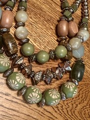 Retro Vintage BOCAR Green Multi Acrylic & Wooden Multi Strand Beaded Necklace