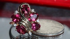 14k yellow gold ring 4.00ct rhodolite garnet diamond sz 5.25 vintage 4.95g N3511