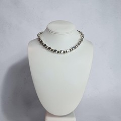 ​Heavy VTG Sterling Silver Geometric Cube Block Sphere Toggle Collar Necklace 16