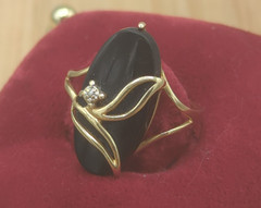 Vintage PSCO-P 14k gold and onyx ring, diamond chip inset size 6 Deco Style