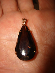 Vintage Nice 14 Kt Solid Yellow Gold Huge Pear Smokey Quartz Pendant Necklace