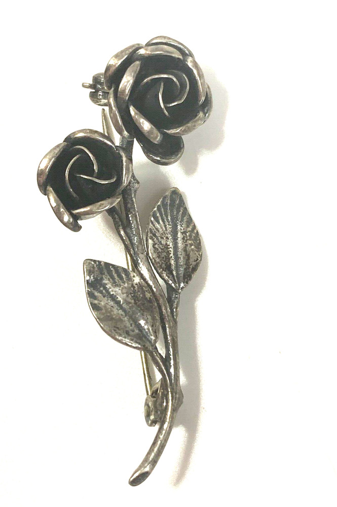 Sculpted 3D Designer 925 Silver Rose Brooch Pin Theodor Klotz Germany Vintage