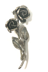 Sculpted 3D Designer 925 Silver Rose Brooch Pin Theodor Klotz Germany Vintage