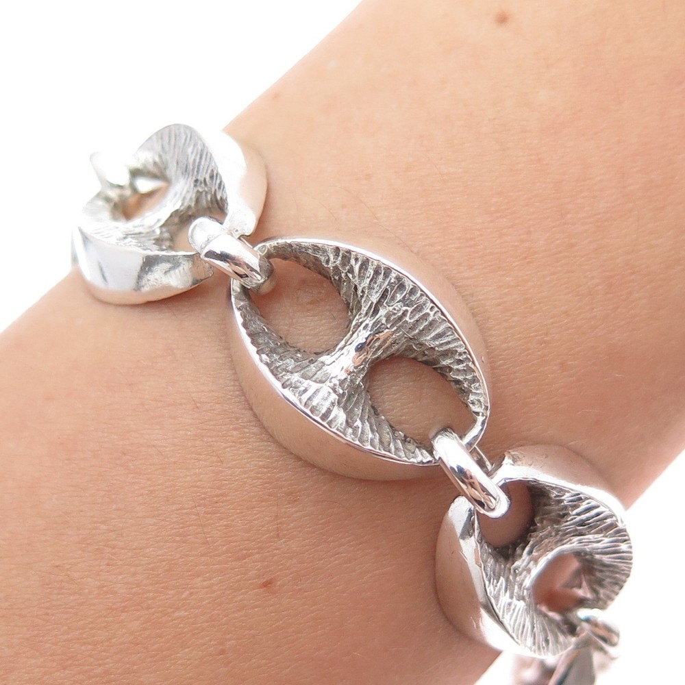800 Silver Vintage Italy Anchor Mariner Link Oxidized Bracelet 6.75″