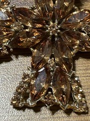 Signed Vintage 70s WEISS RARE 2-1/2” Maltese Cross Orange Austrian Crystals