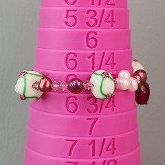 Glass Beaded Bracelet Lampwork Pink Freshwater Pearl Handmade 6.75″