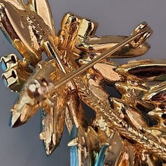 Vintage Rhinestone Brooch Clip Earrings Set Blue Waterfall Articulated Designer