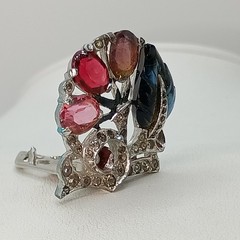 Art Deco Mazer Bros Dress Clip Fruit Salad Tutti Frutti Crystal Floral Spray