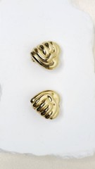 Vintage Erwin Pearl Gold-Tone Sculpted Ribbed Heart Design Clip-On Earrings