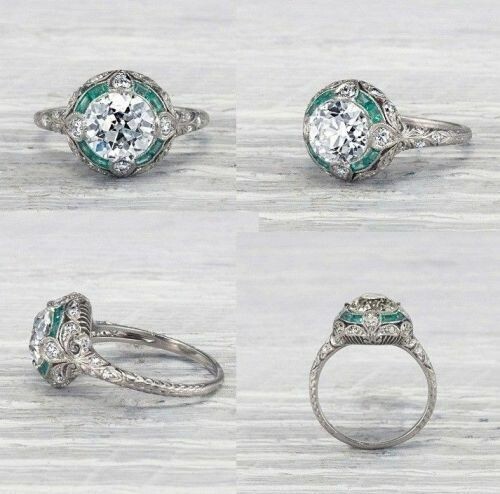 14K White Gold Over 2CT Round Lab-Created Diamond Art Deco Vintage Antique Ring