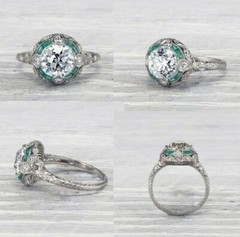 14K White Gold Over 2CT Round Lab-Created Diamond Art Deco Vintage Antique Ring